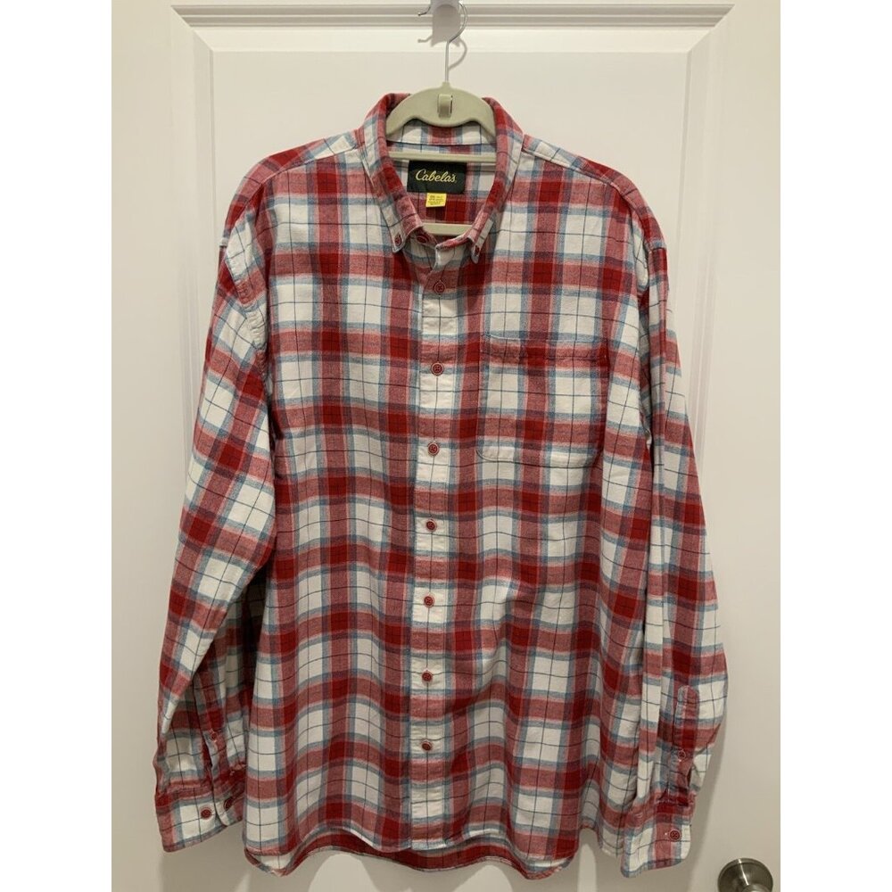 Cabelas Shirt 2XL Tall Men's Flannel Plaid L/S Button Down Outdoor Rugged
